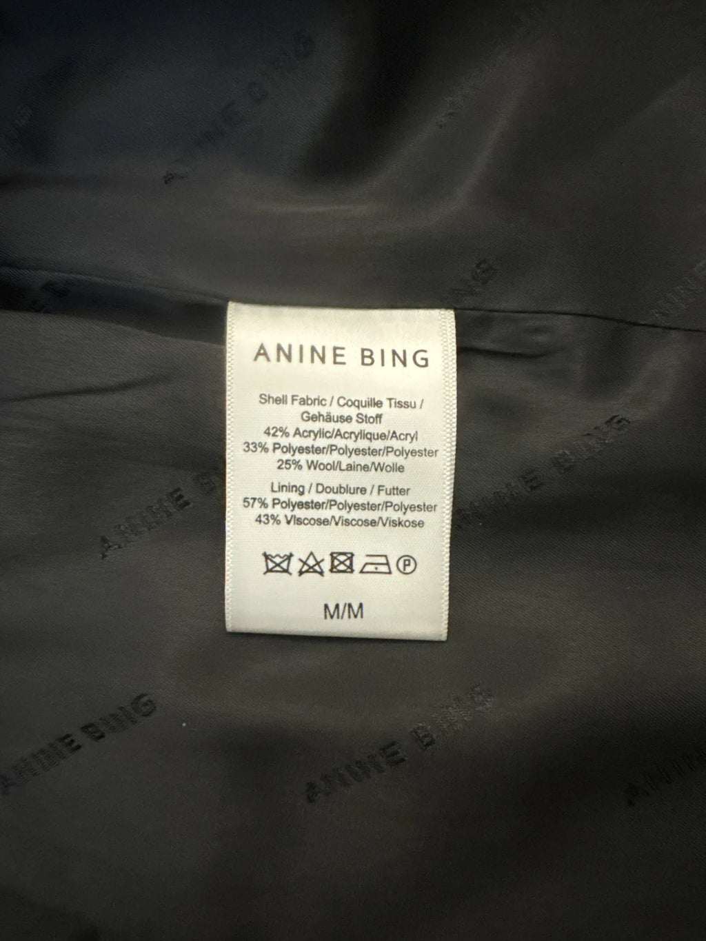 Sustainable Style Studio ANINE BING double-breasted blazer in camel with black windowpane check. Acrylic, polyester, wool blend.